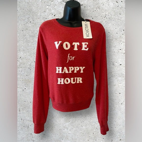 Wildfox Couture Vote for happy hour red pullover baggy sweatshirt NWT size S. - Picture 2 of 8